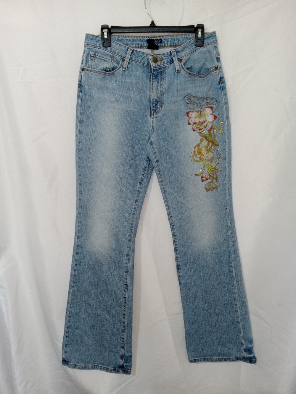 Y2K Embroidered Floral Jeans Bootcut Light Wash Studded Womens 10 a.n.a
